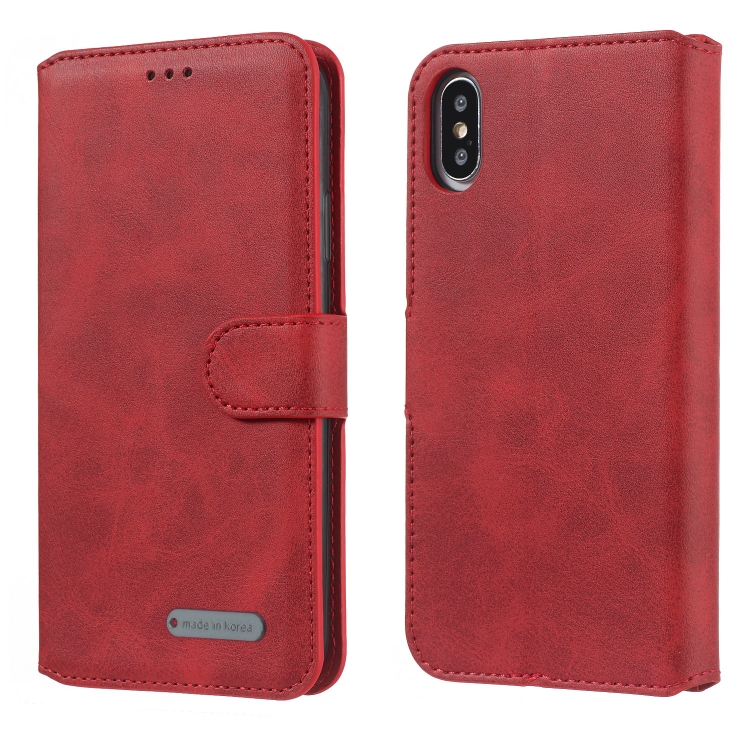 

For iPhone XR Solid Color Buckle Horizontal Flip Leather Case with Wallet & Holder & Card Slots(Red)