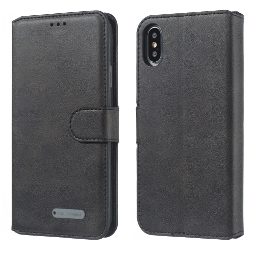 

For iPhone XS Max Solid Color Buckle Horizontal Flip Leather Case with Wallet & Holder & Card Slots(Black)