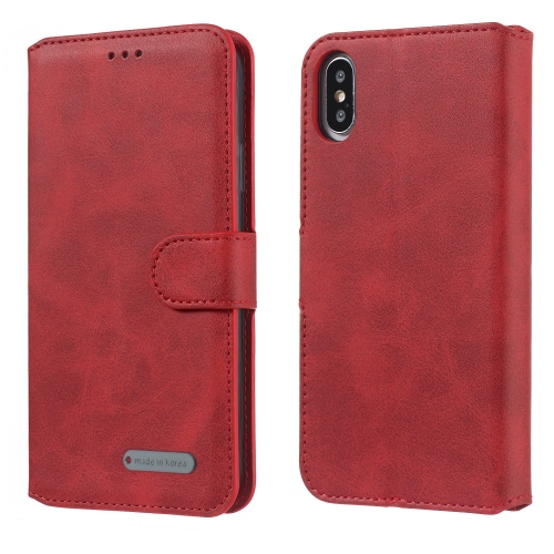 

For iPhone XS / X Solid Color Buckle Horizontal Flip Leather Case with Wallet & Holder & Card Slots(Red)