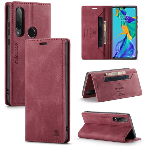 

For Huawei P30 Lite AutSpace A01 Retro Skin-feel Crazy Horse Texture Horizontal Flip Leather Case with Holder & Card Slots & Wallet & RFID(Wine Red)