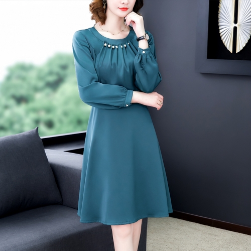 

Stitching Beaded Long Sleeve Slim Dress, Size:M(Dark Green)