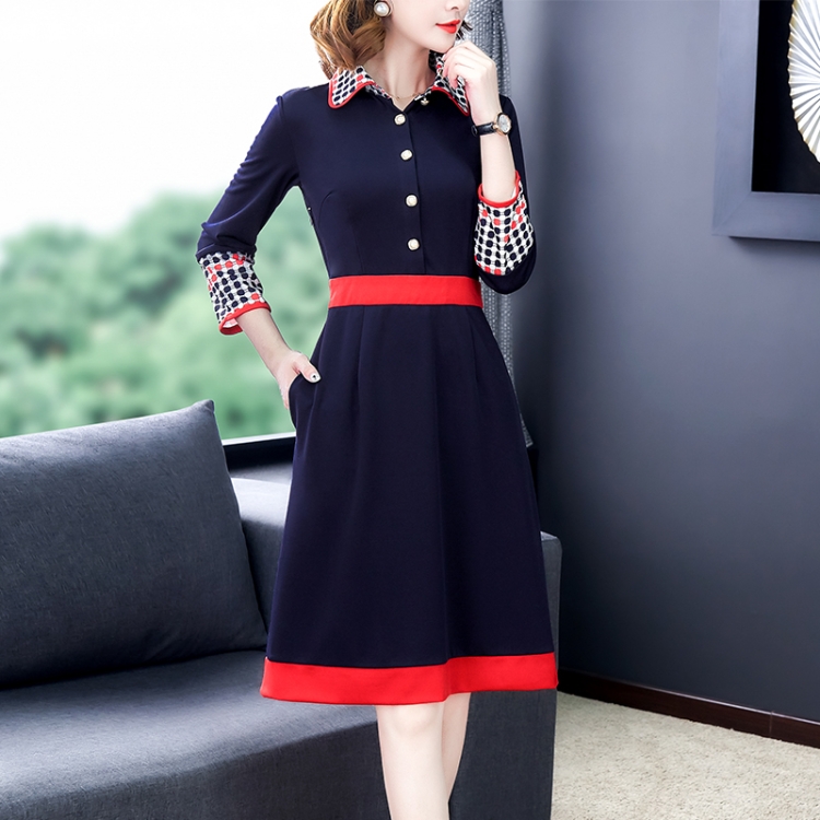 

Polo Collar Elegant Temperament Dress, Size:XXL(Dark Blue)