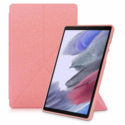 

For Samsung Galaxy Tab A7 10.4 2020 T500 Cloth Texture Multi-folding Horizontal Flip PU Leather Shockproof Case with Holder & Sleep / Wake-up Function(Pink)