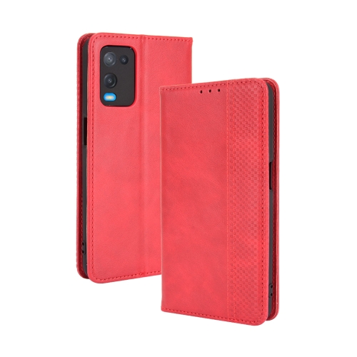 

For OPPO A54 4G Magnetic Buckle Retro Crazy Horse Texture Horizontal Flip Leather Case with Holder & Card Slots & Photo Frame(Red)