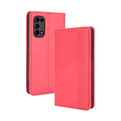 

For OPPO Reno5 4G Magnetic Buckle Retro Crazy Horse Texture Horizontal Flip Leather Case with Holder & Card Slots & Photo Frame(Red)