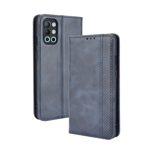 

For OnePlus 9R Magnetic Buckle Retro Crazy Horse Texture Horizontal Flip Leather Case with Holder & Card Slots & Photo Frame(Blue)