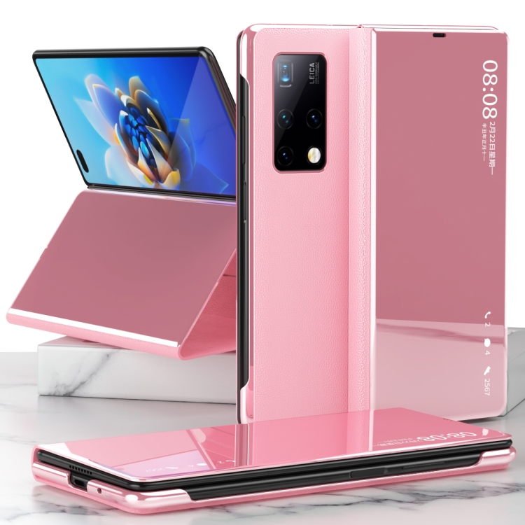 

For Huawei Mate X2 Electroplated Mirror Protective Case with Holder(Pink)