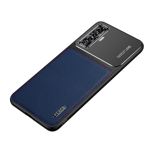 

For vivo X50 Frosted Metal + Leather Texture Protective Case(Blue)