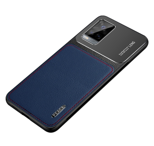 

For vivo S7 Frosted Metal + Leather Texture Protective Case(Blue)