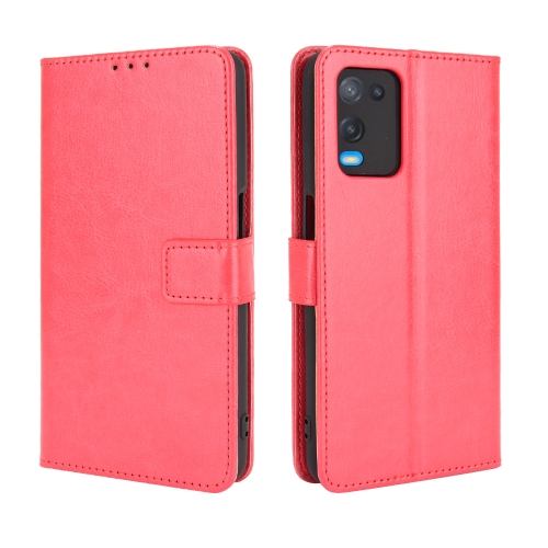 

For OPPO A54 4G Retro Crazy Horse Texture Horizontal Flip Leather Case with Holder & Card Slots & Lanyard(Red)