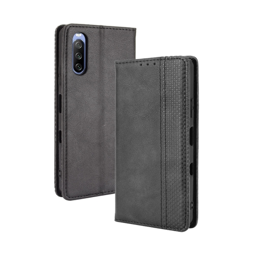 

For Sony Xperia 10 III Magnetic Buckle Retro Crazy Horse Texture Horizontal Flip Leather Case with Holder & Card Slots & Photo Frame(Black)