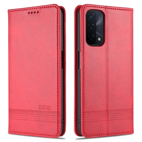 

For OPPO A74 (5G) AZNS Magnetic Calf Texture Horizontal Flip Leather Case with Card Slots & Holder & Wallet(Red)