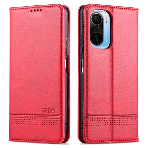 

For Xiaomi Redmi K40 AZNS Magnetic Calf Texture Horizontal Flip Leather Case with Card Slots & Holder & Wallet(Red)