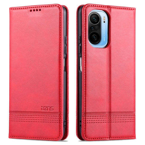 

For Xiaomi Poco F3 AZNS Magnetic Calf Texture Horizontal Flip Leather Case with Card Slots & Holder & Wallet(Red)