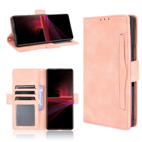 

For Sony Xperia 1 III Skin Feel Calf Pattern Horizontal Flip Leather Case with Holder & Card Slots & Photo Frame(Pink)