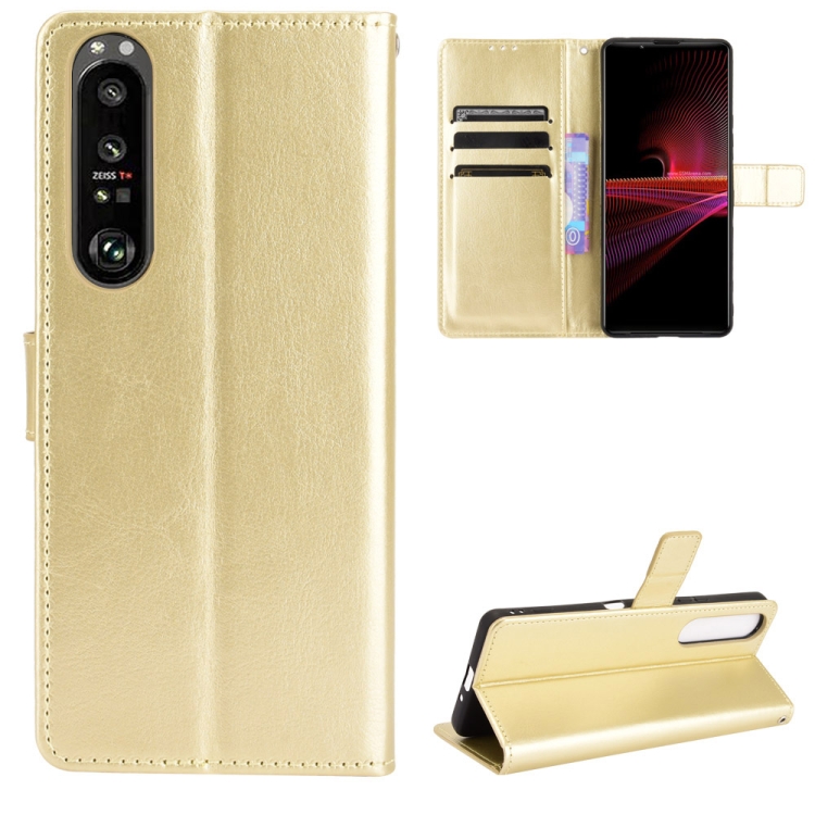

For Sony Xperia 1 III Retro Crazy Horse Texture Horizontal Flip Leather Case with Holder & Card Slots & Photo Frame(Gold)