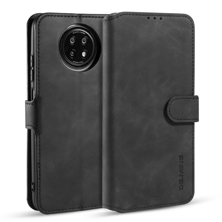 

For Xiaomi Redmi Note 9T 5G DG.MING Retro Oil Side Horizontal Flip Leather Case with Holder & Card Slots & Wallet(Black)