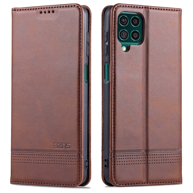 

For Samsung Galaxy M62 / F62 AZNS Magnetic Calf Texture Horizontal Flip Leather Case with Card Slots & Holder & Wallet(Dark Brown)