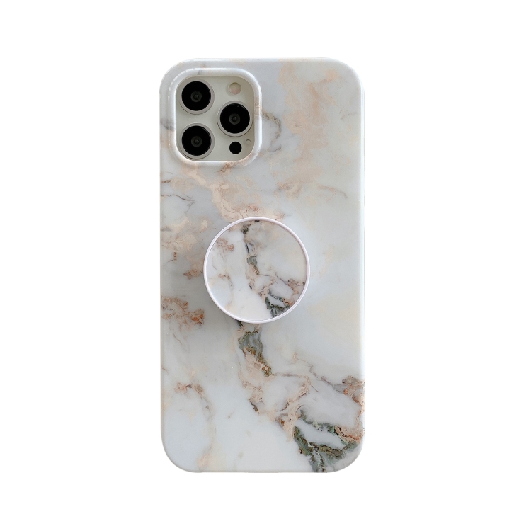 

White Gilding Marble Double-sided Coated Protective Case with Foldable Holder For iPhone 12 / 12 Pro