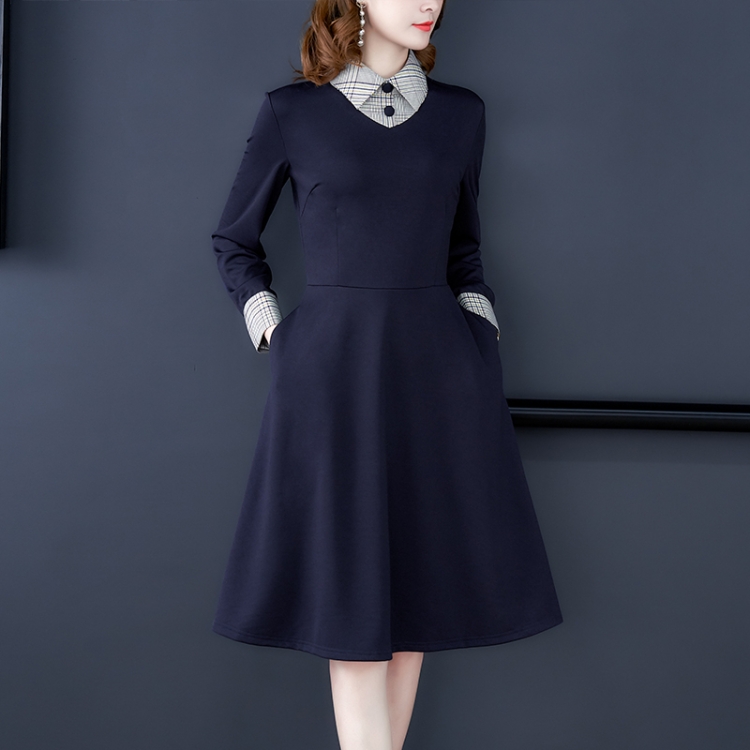 

Doll Collar Waist Slimming Temperament Dress, Size:XXL(Dark Blue)