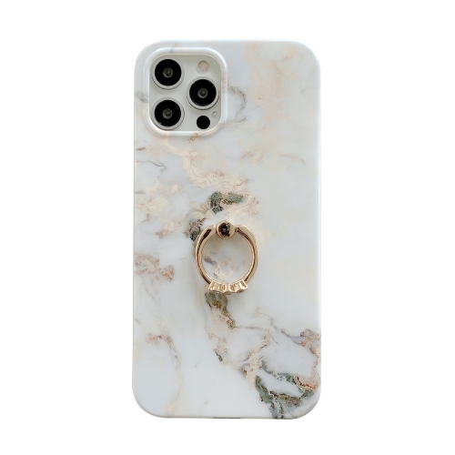 

White Gilding Marble Double-sided Coated Protective Case with Ring Buckle Holder For iPhone 12 mini