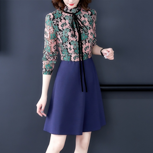 

Splicing Long Sleeve Slim Dress, Size:S(As Show)