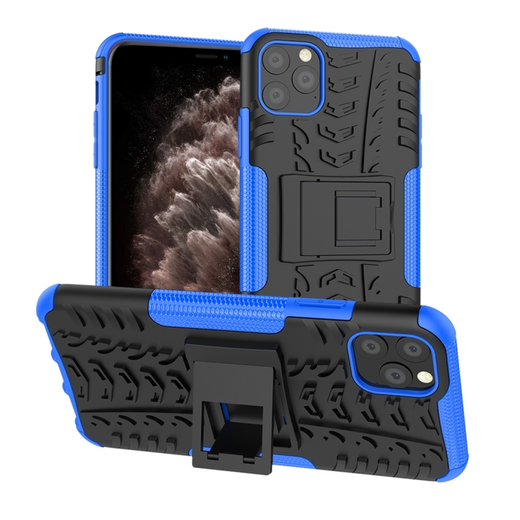 

For iPhone 11 Pro Max Tire Texture TPU + PC Shockproof Case with Holder(Blue)