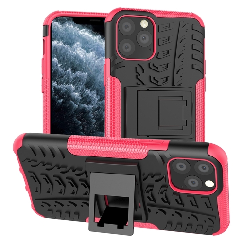 

For iPhone 11 Pro Tire Texture TPU + PC Shockproof Case with Holder(Pink)