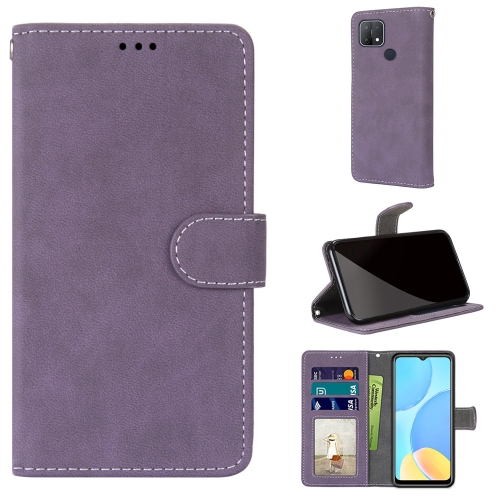 

For OPPO A15 / A15s Retro Frosted Horizontal Flip PU Leather Case with Holder & Card Slots & Wallet & Photo Frame(Purple)