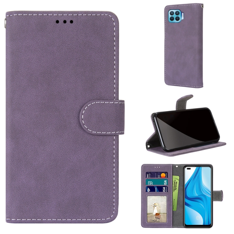 

For OPPO F17 Pro / A93 4G / Reno4 Lite / Reno4 F Retro Frosted Horizontal Flip PU Leather Case with Holder & Card Slots & Wallet & Photo Frame(Purple)