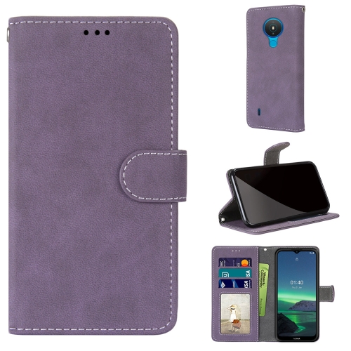 

For Nokia 1.4 Retro Frosted Horizontal Flip PU Leather Case with Holder & Card Slots & Wallet & Photo Frame(Purple)
