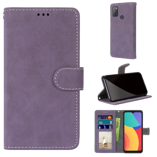 

For Alcatel 3L 2021 Retro Frosted Horizontal Flip PU Leather Case with Holder & Card Slots & Wallet & Photo Frame(Purple)
