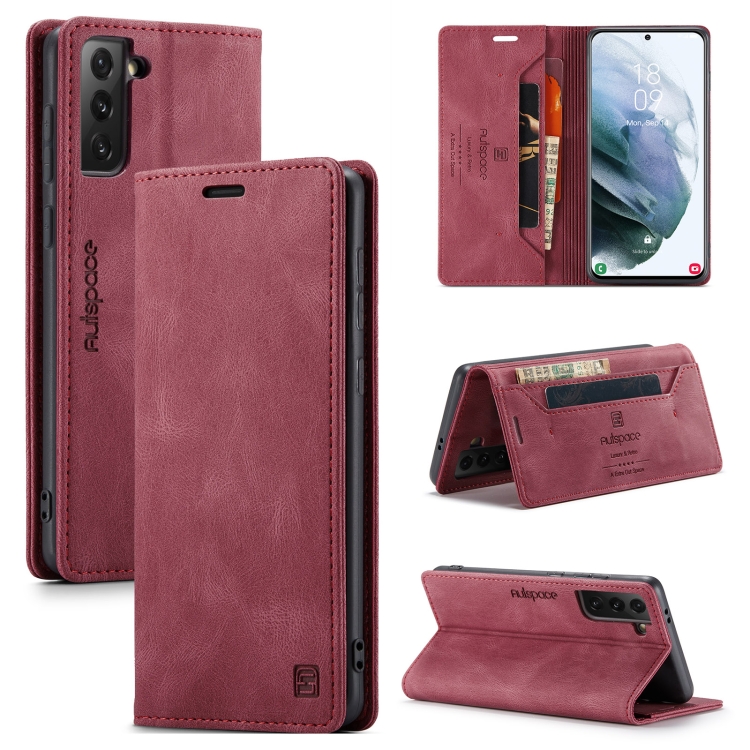 

For Samsung Galaxy S21 5G AutSpace A01 Retro Skin-feel Crazy Horse Texture Horizontal Flip Leather Case with Holder & Card Slots & Wallet & RFID(Wine Red)
