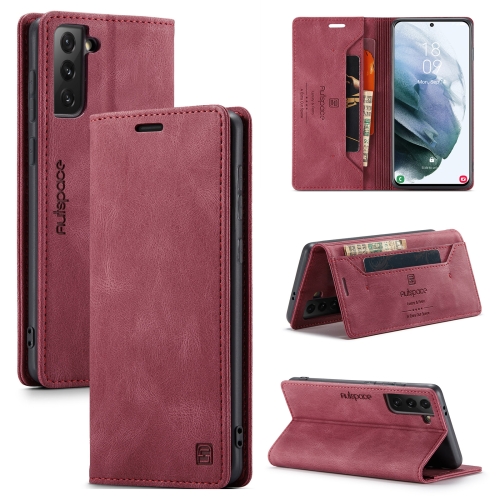 

For Samsung Galaxy S21+ 5G AutSpace A01 Retro Skin-feel Crazy Horse Texture Horizontal Flip Leather Case with Holder & Card Slots & Wallet & RFID(Wine Red)