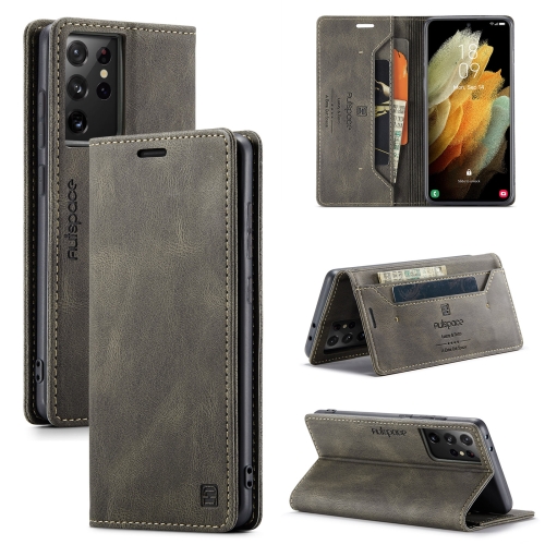 

For Samsung Galaxy S21 Ultra 5G AutSpace A01 Retro Skin-feel Crazy Horse Texture Horizontal Flip Leather Case with Holder & Card Slots & Wallet & RFID(Coffee)
