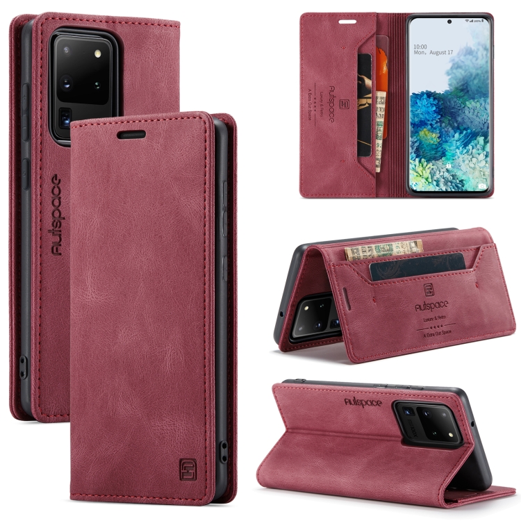 

For Samsung Galaxy S20 Ultra AutSpace A01 Retro Skin-feel Crazy Horse Texture Horizontal Flip Leather Case with Holder & Card Slots & Wallet & RFID(Wine Red)
