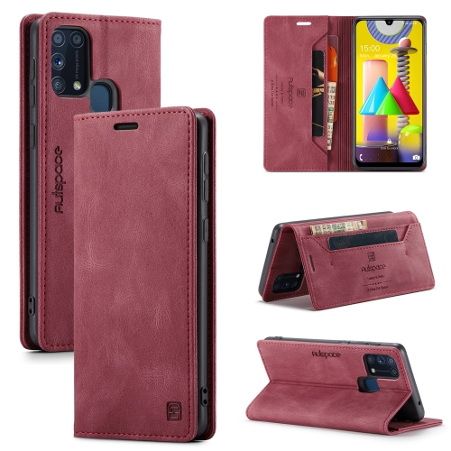 

For Samsung Galaxy M31 AutSpace A01 Retro Skin-feel Crazy Horse Texture Horizontal Flip Leather Case with Holder & Card Slots & Wallet & RFID(Wine Red)