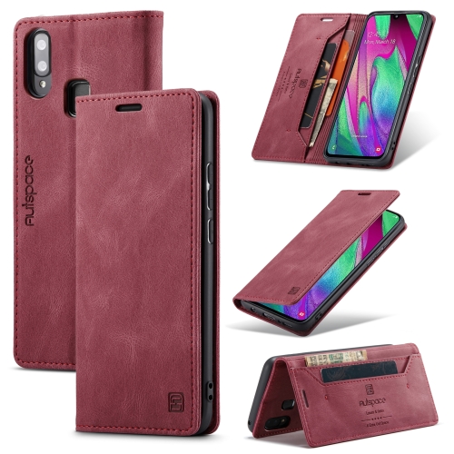 

For Samsung Galaxy A40 AutSpace A01 Retro Skin-feel Crazy Horse Texture Horizontal Flip Leather Case with Holder & Card Slots & Wallet & RFID(Wine Red)