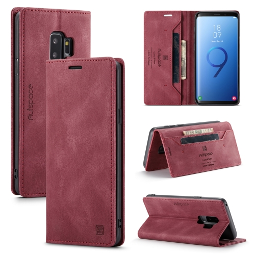 

For Samsung Galaxy S9+ AutSpace A01 Retro Skin-feel Crazy Horse Texture Horizontal Flip Leather Case with Holder & Card Slots & Wallet & RFID(Wine Red)