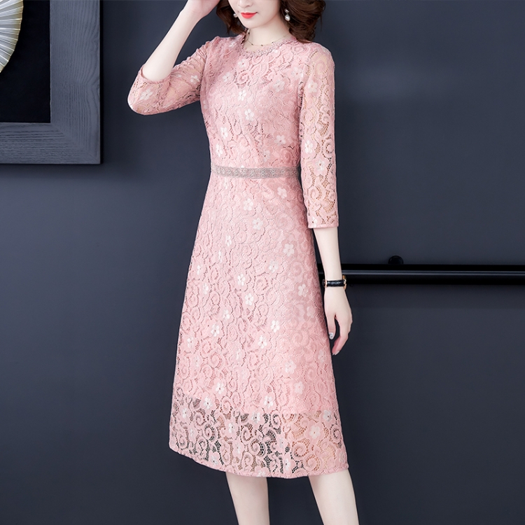 

Mid-length Slim Lace Dress, Size:XL(Apricot Pink)
