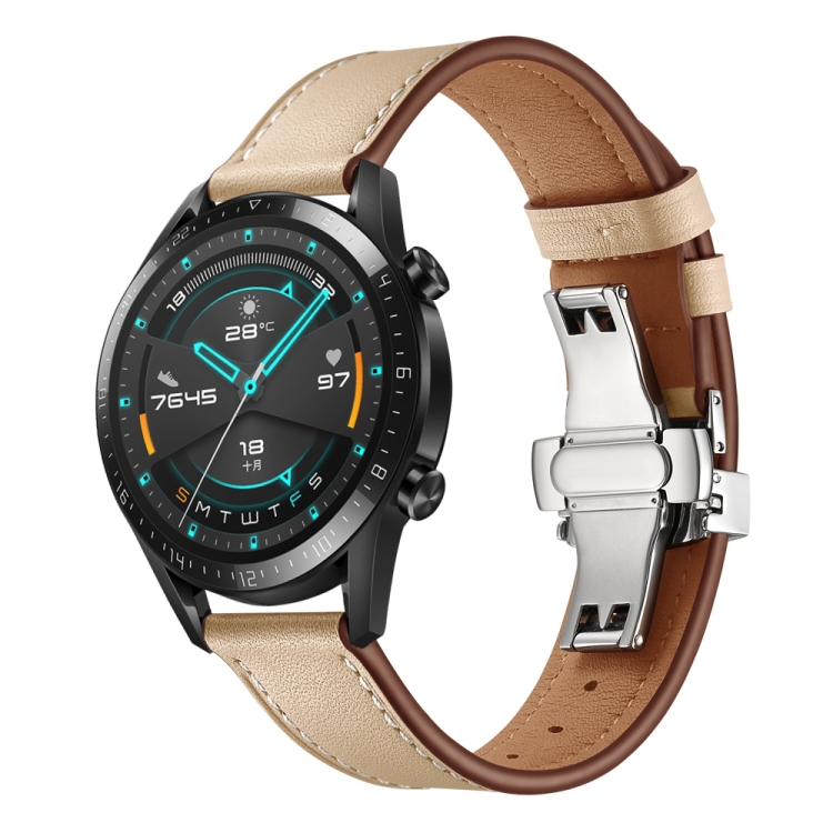 

20mm Universal Butterfly Buckle Leather Replacement Strap Watchband, Style:Silver Buckle(Apricot)