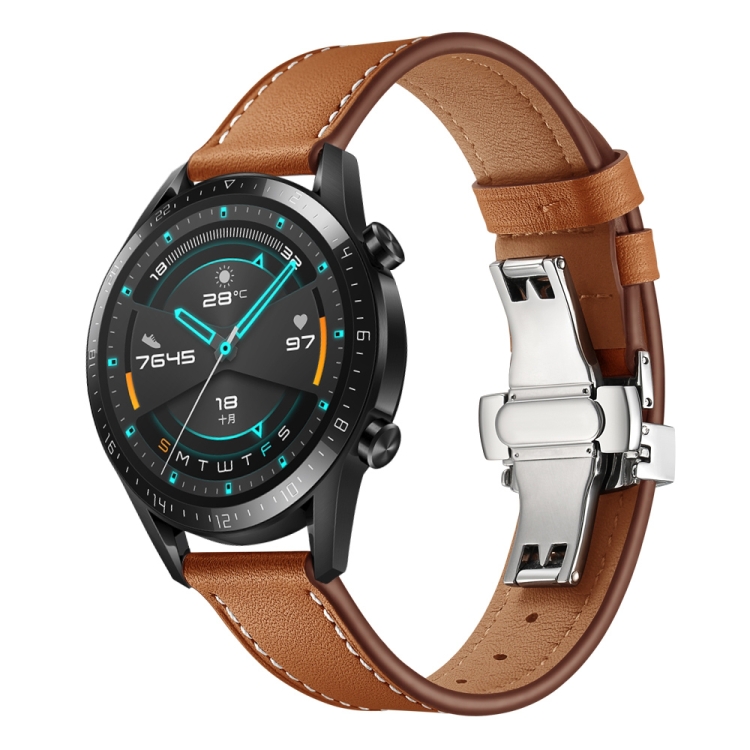 

20mm Universal Butterfly Buckle Leather Replacement Strap Watchband, Style:Silver Buckle(Brown)