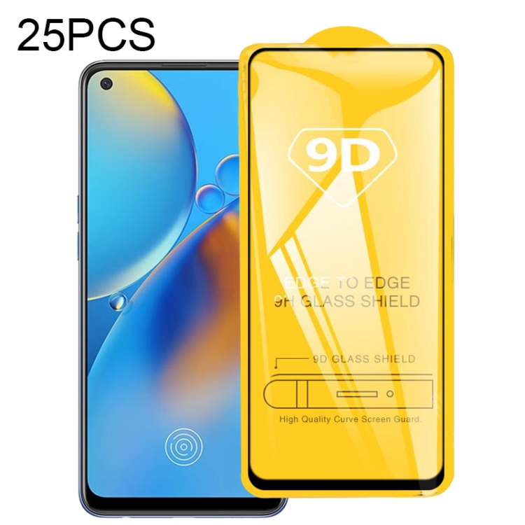 

For OPPO F19 25 PCS 9D Full Glue Full Screen Tempered Glass Film