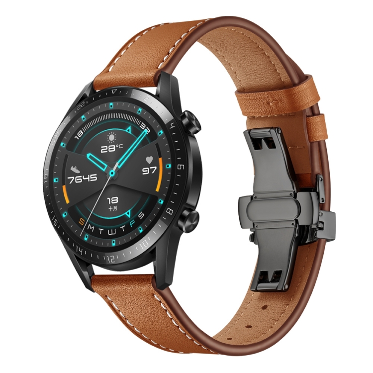 

22mm Universal Butterfly Buckle Leather Replacement Strap Watchband, Style:Black Buckle(Brown)