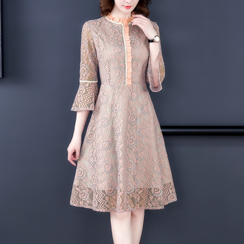 

Flare Sleeve Lace Dress, Size:L(Pink)