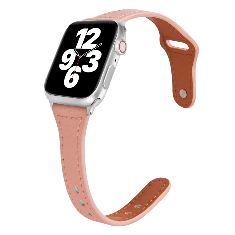 

Universal T-shaped Thin Reverse Buckle Leather Watch Strap For Apple Watch Series 6 & SE & 5 & 4 44mm / 3 & 2 & 1 42mm(Pink)