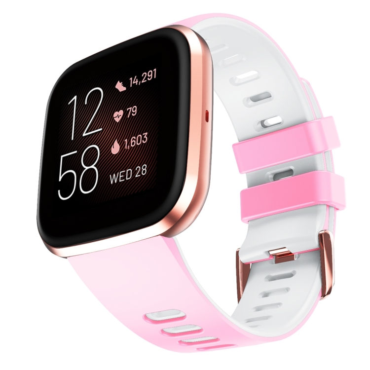 

For Fitbit Versa / Versa 2 / Versa Lite Two-color Silicone Replacement Strap Watchband(Pink White)