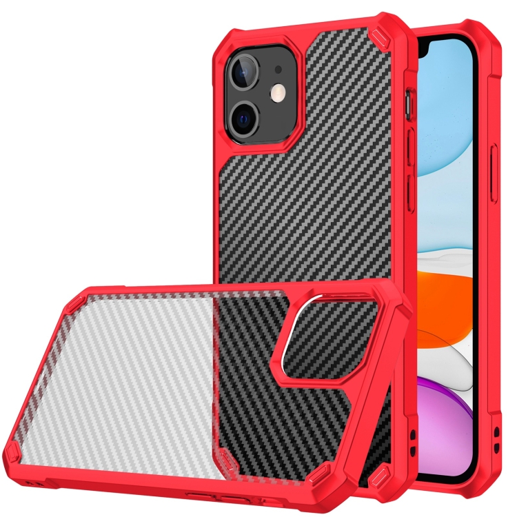 

Carbon Fiber Acrylic Shockproof Protective Case For iPhone 11(Red)