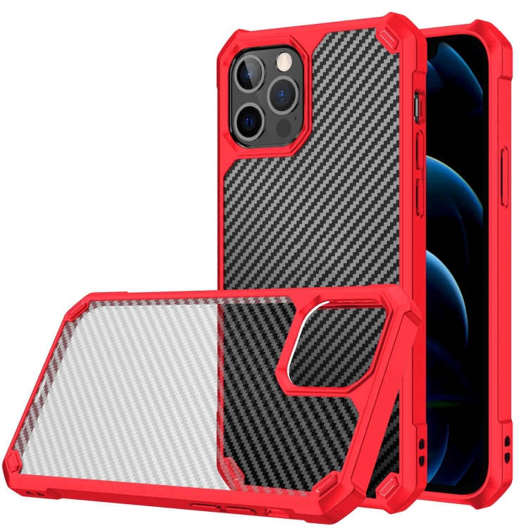 

Carbon Fiber Acrylic Shockproof Protective Case For iPhone 12 Pro Max(Red)