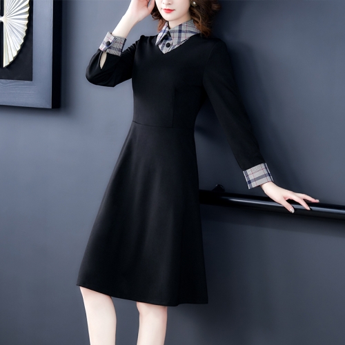 

Waist Slimming Ageing Long Sleeve Dress, Size:S(Black)